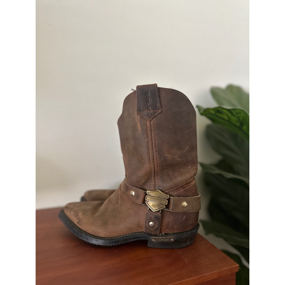 Vintage 95 Harley-Davidson Brown Leather Western Harness Boots Moto Biker 6.5M
